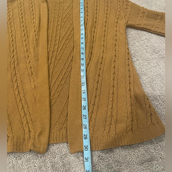 J.Jill Open Front Cable Knit Cardigan Long Sweater, 3/4 Sleeves, Honey Brown, M - Picture 9 of 15